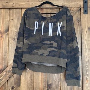 Camo, wide necked, cropped